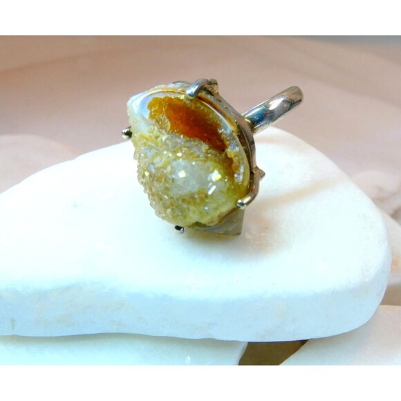 Spiralite Fossilized Quartz Crystal Shell Sterling Silver Ring Size 8 RARE - Picture 6 of 10